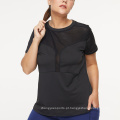 Mesh respirável Top preto O treino preto ioga usa as camisas de fitness de corrida de mais de tamanho esportivo preto de grande tamanho, camisas de fitness